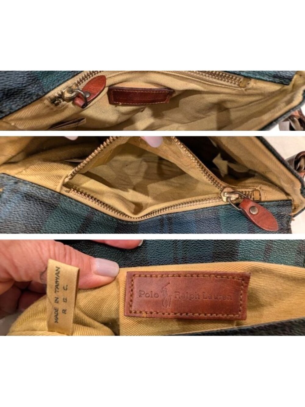 Vintage 90's Polo Ralph Lauren Saddle Crossbody Shoulder Bag, Black Watch Tartan - Picture 10 of 16